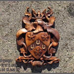 Example of Custom Artwork Order Middle Ages Heraldic Art Coat Arms Family  Heraldy Crest Home Decor Hanging Wood Carving Picture Wall Decor