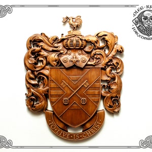 Example of Family Heraldic Symbols Coat Arms Custom Artwork Middle Ages Art Heraldry Crest Decor Hanging Wood Carving Picture Wall Decor