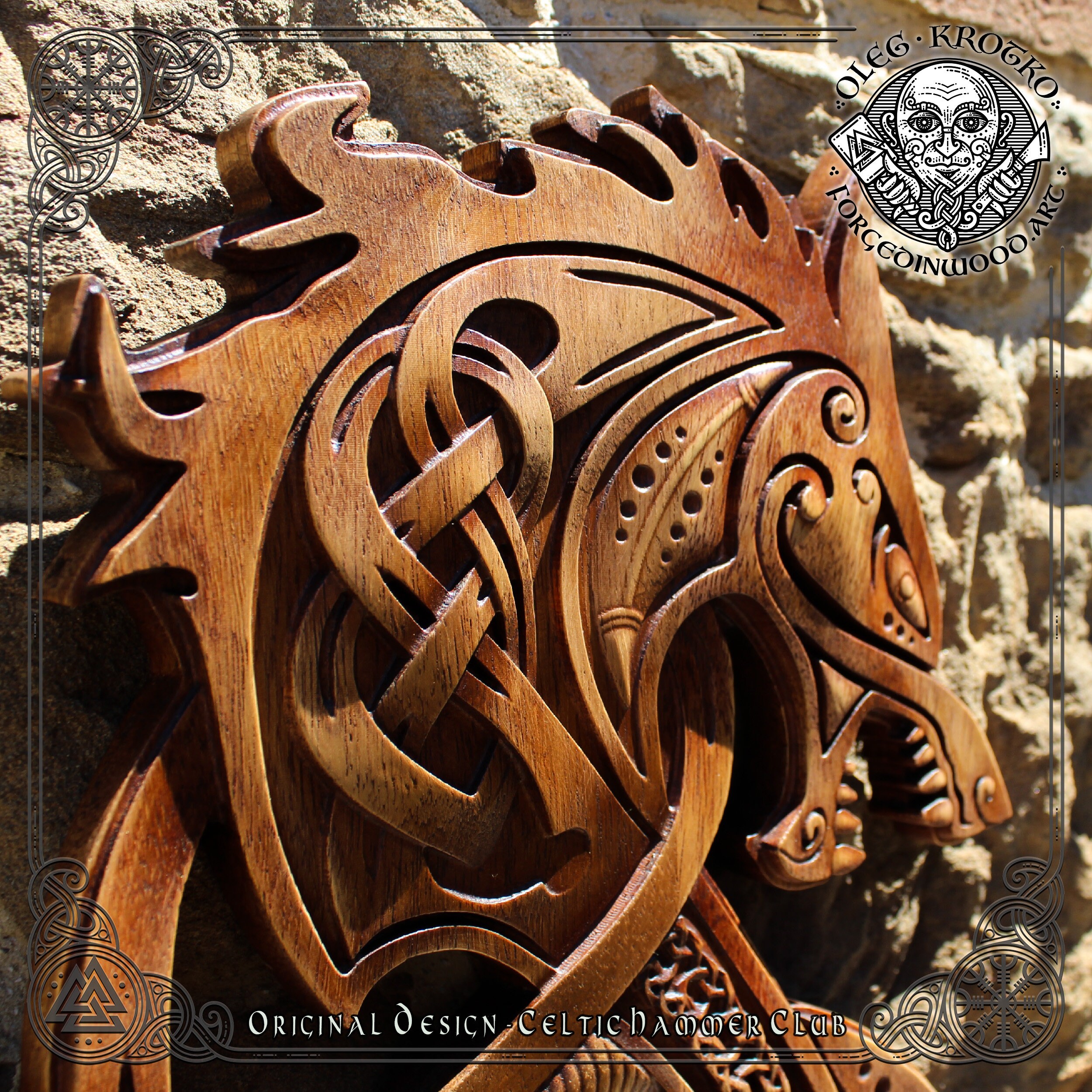 Arsey Lot De 4 Décorations Murales Viking - Bois 30x30 Cm - Marteau De Thor, Loup Fenrir, Dragon, Arbre De Vie - Style Nordique Médiéval - Adhésif Double Face Inclus
