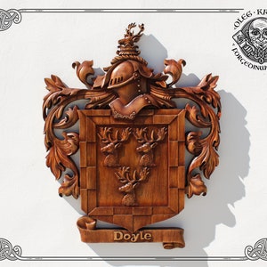 Example of Luxury Coat Arms, Family Heraldic Symbols, Custom Wood Artwork, Heraldry Art Crest Decor, Hanging Wood Carving Picture Wall Decor
