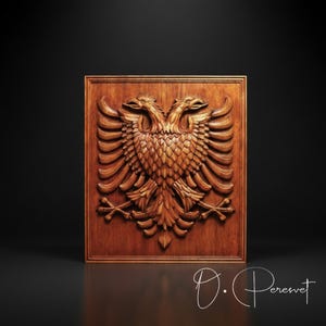 Hand-Carved Albanian Coat of Arms, Wooden Wall Decor