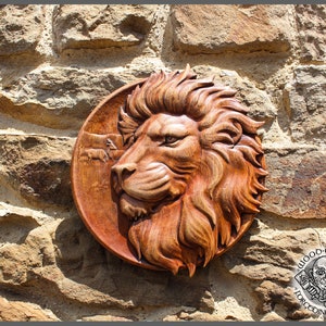 Lion Animal Dark Brown Wild Life Wall Art Wood Carving Picture Lover Gift Hunter Cabin Rustic Heathen Home Wall Hanging Rustic