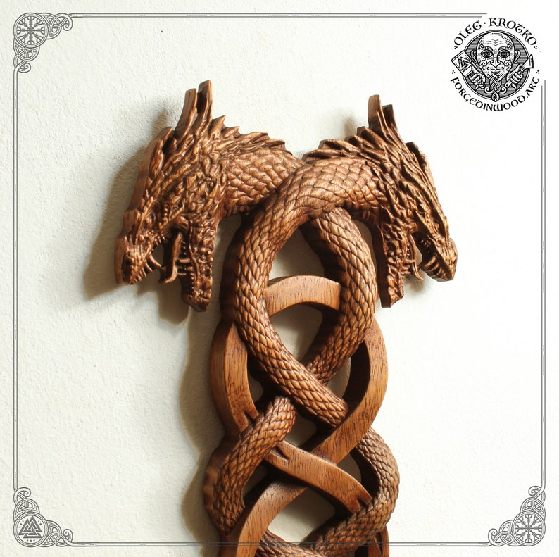 Norse Dragons Fantastic Animal Custom Wood Carving Wall Art Etsy