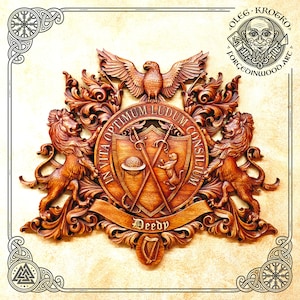 Example of Luxury Coat Arms, Family Heraldic Symbols, Custom Wood Artwork, Heraldry Art Crest Decor, Hanging Wood Carving Picture Wall Decor