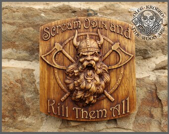 Odin Viking Wood Picture Pagan Gods Mythology Icon Home Decor Art Norse Thor Carving Heathen Asatru Celtic Norse Rune Wall Hanging