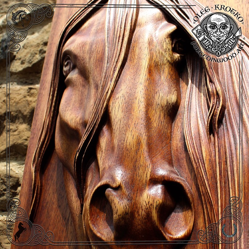 Luxury carved wooden horse portrait Animal wood wall hanging Etsy