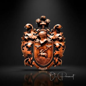 Example of Family Heraldic Symbols Coat Arms Custom Artwork Middle Ages Art Heraldry Crest Decor Hanging Wood Carving Picture Wall Decor