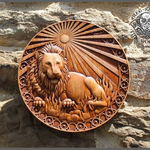 Leo Zodiac Symbol Wood Plaque Horoscope Wood Carving Leon Sign Custom Gift Wall Hanging Figure Astrology Spirituality Personalized Wall Art