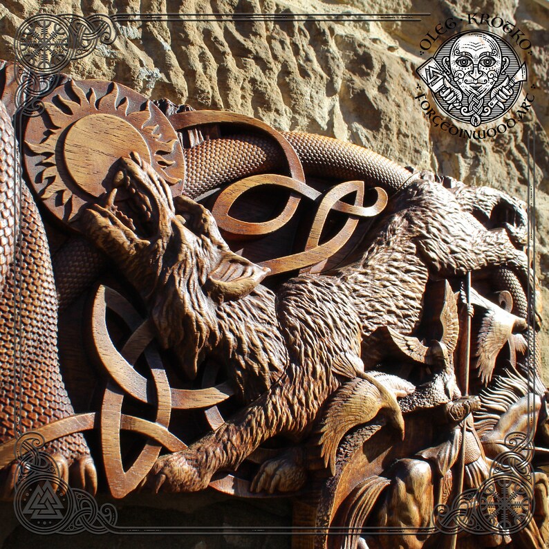 Viking Wood Carving Frame Ragnarok Decor Pagan Wall Hanging Etsy