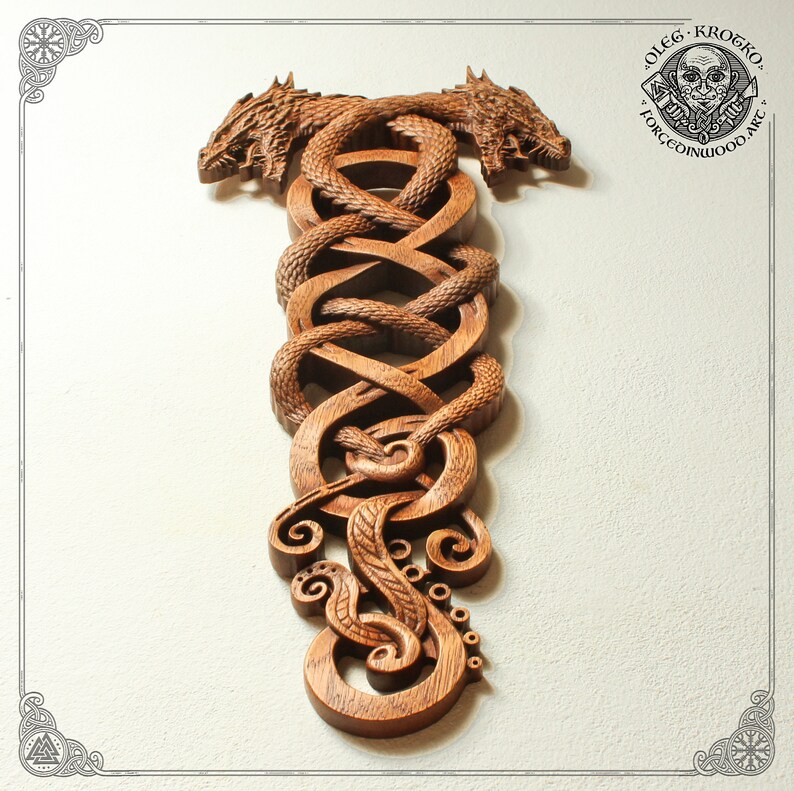 Norse Dragons Fantastic Animal Custom Wood Carving Wall Art Etsy