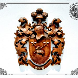 Example of Family Heraldic Symbols Coat Arms Custom Artwork Middle Ages Art Heraldry Crest Decor Hanging Wood Carving Picture Wall Decor