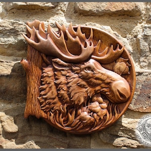 MOOSE - Graceful wood carving animal picture, Elk wild life wall art, Hunter gift, Cabin rustic, Home decor, Carving wall hanging Rustic art