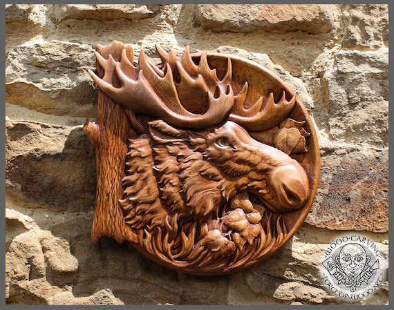 Wood carved sale moose