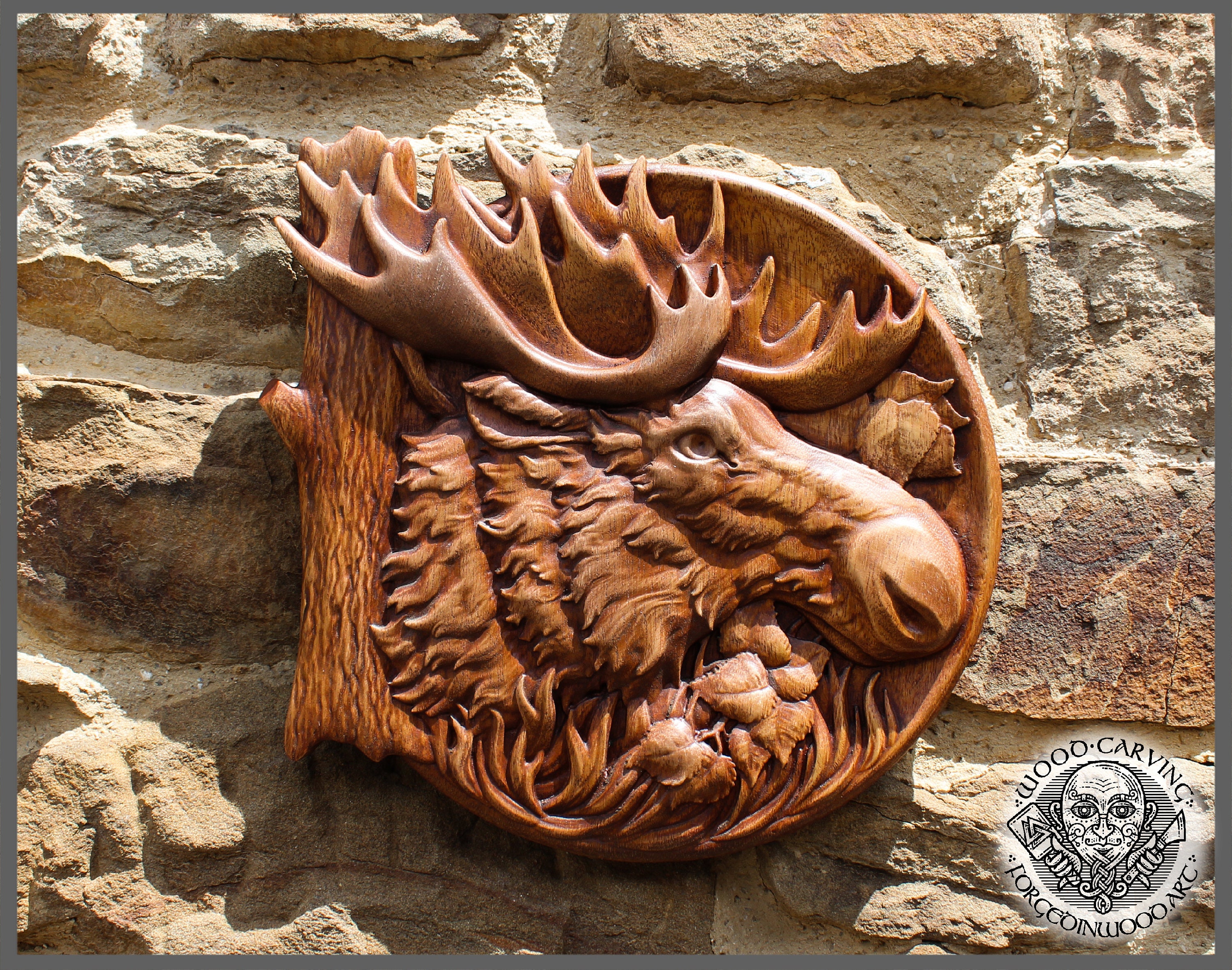 FOX and HARE Graceful Wood Carving Animal Picture. Wild Life Wall