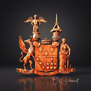 Example of Family Heraldic Symbols Coat Arms Custom Artwork Middle Ages Art Heraldry Crest Decor Hanging Wood Carving Picture Wall Decor