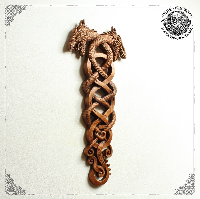 Norse Dragons Fantastic Animal Custom Wood Carving Wall Art Etsy