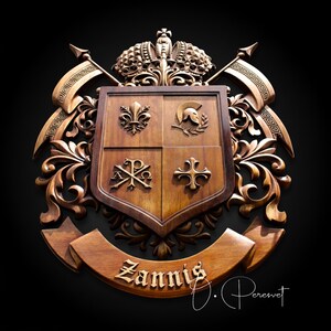 Custom Family Crest Wood Carving, Bespoke Chi-Rho and Spartan Helmet Heraldry, Personalized Fleur-de-lis Coat of Arms, Christian Wall Art image 6
