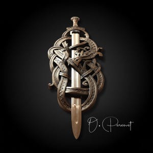 BLACK FAFNIR: met de hand gesneden Viking-slangenzwaardtroon – hoge dichtheid hardhouten wanddisplay van museumkwaliteit afbeelding 7