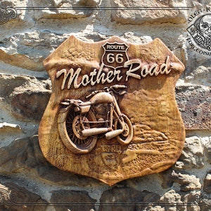 Route 66 Bober Chopper American Old School Motorcycle Symbol Freedom Home Decor Wood Picture Carving Wall Hanging Patriot Harley Davidson
