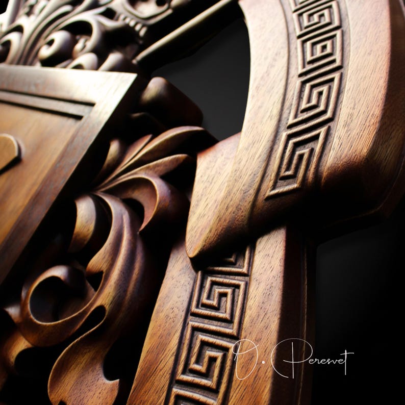 Custom Family Crest Wood Carving, Bespoke Chi-Rho and Spartan Helmet Heraldry, Personalized Fleur-de-lis Coat of Arms, Christian Wall Art image 15