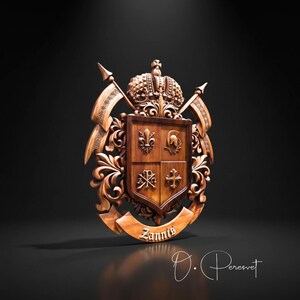 Custom Family Crest Wood Carving, Bespoke Chi-Rho and Spartan Helmet Heraldry, Personalized Fleur-de-lis Coat of Arms, Christian Wall Art image 3