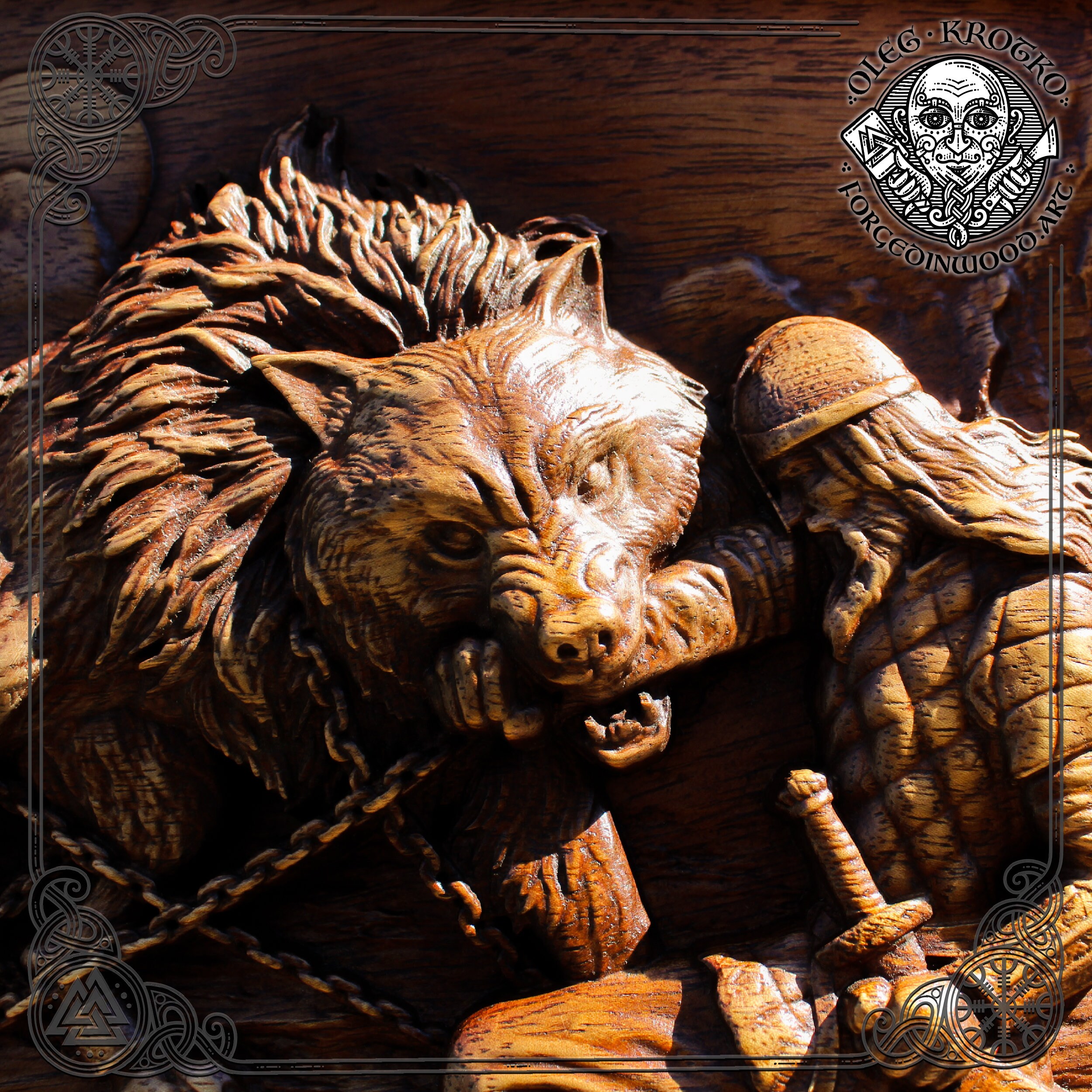 Tyr y Fenrir mitología nórdica tallada de lujo arte de | Etsy