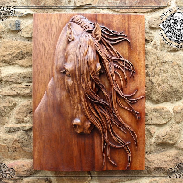 Portrait de cheval en bois élégant, décoration murale exquise, décoration artistique de cheval incroyable pour un intérieur confortable, cadeau de sculpture sur bois pour pendaison de crémaillère,