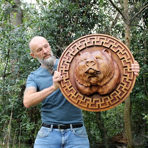 Exquisite Handcrafted Bear Totem Wood Carving: Majestic Norse Wall Hanging Art, Honoring the Bear Spirit and the Wild&#39;s Profound Essence