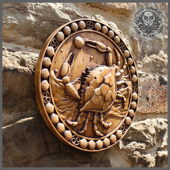 蟹座の木彫り、星座、パーソナライズされたイロコの銘板 - Etsy 日本