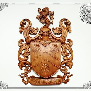 Example of Family Heraldic Symbols Coat Arms Custom Artwork Middle Ages Art Heraldry Crest Decor Hanging Wood Carving Picture Wall Decor
