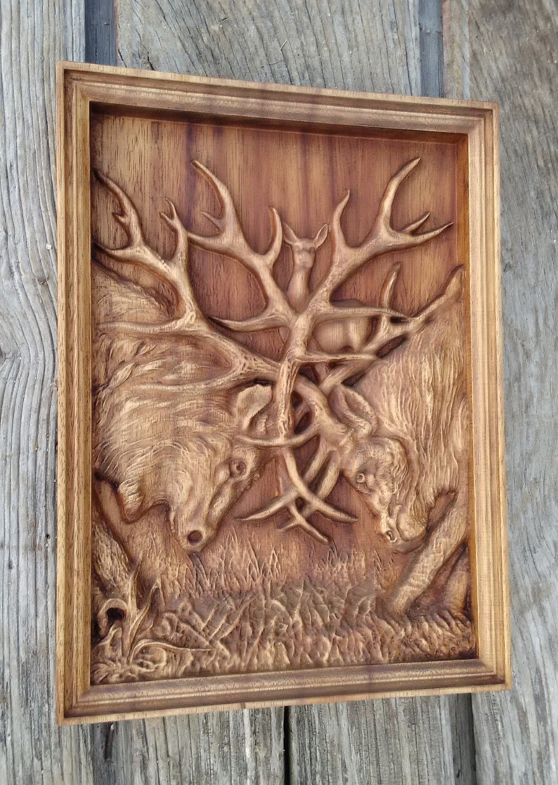 Caza de ciervos lucha animal talla animal vida salvaje madera | Etsy