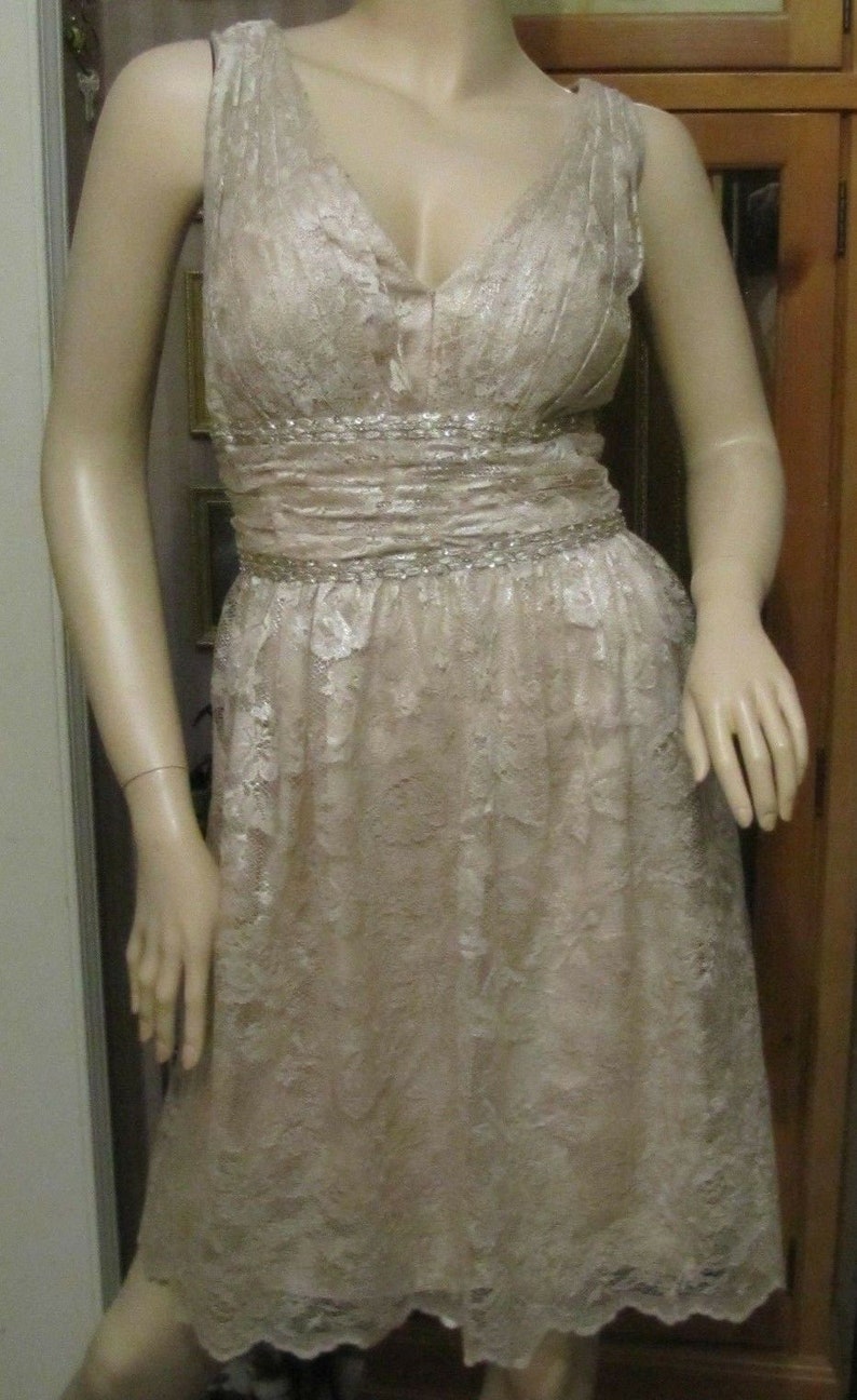 Kay Unger New York Champagne Lace Beaded /& Sequins Dress size 16