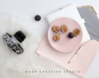 Square Styled Stock Photography | Flatlay image | Vintage Camera and figs | Styled Photography | Digital Image