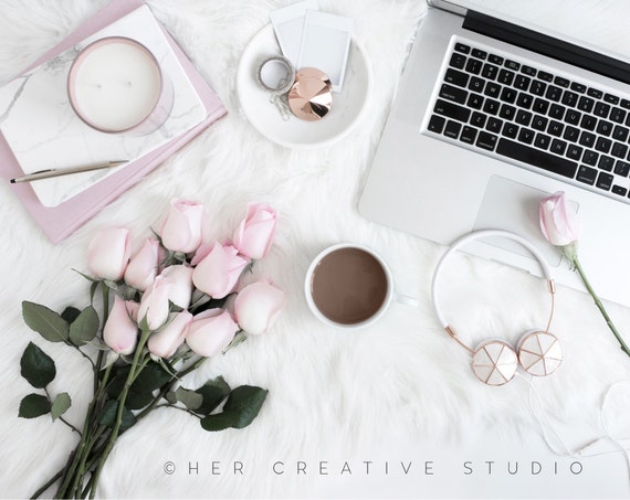 Styled Stock Photo Flatlay Mockup Pink Roses Rose
