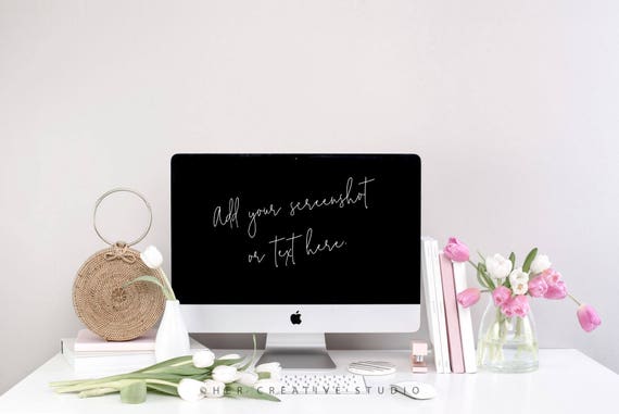 Styled Stock Photography Computer Mockup Spring Tulips Styled Stock Photography Computer Mockup Spring Tulips