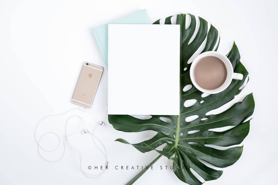 Styled Stock Photography Montserra Leaf Iphone And Magazine