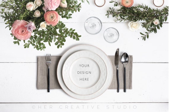 Styled Stock Photography Dinner Plate Setting Mockup For