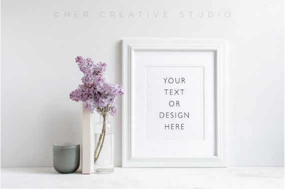 Stock Photography White Picture Frame With Purple Lilacs