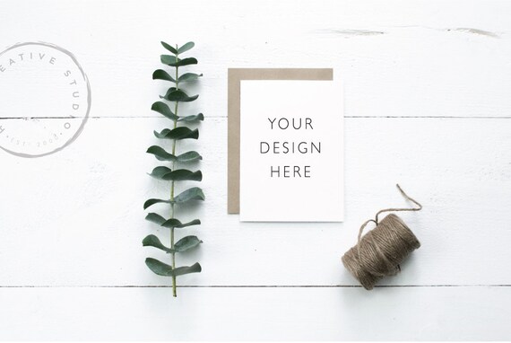 Styled Stock Photo White Card Mockup With Eucalyptus Styled Stock Photo White Card Mockup With Eucalyptus
