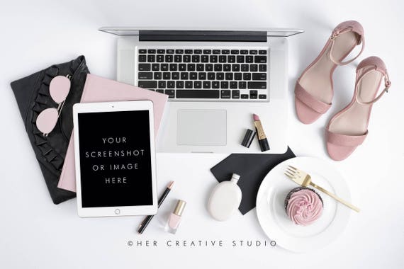 Styled Stock Photography Ipad Mockup With Cupacake And