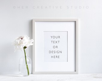 White Frame Mockup: Peony Flower, Wall Art Template (Digital Download)