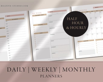 Daily, Weekly, Monthly Planner: Half Hour, Hourly (Digital Download)