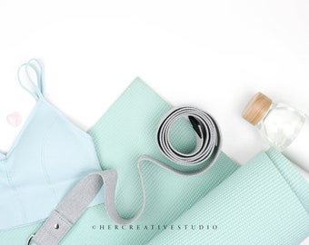 Styled Stock Photography | Fitness Stock Image | Yoga Flatlay on White Background 5 | Fitness Styled Photography | Digital Image