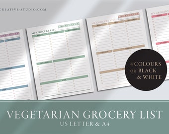 Vegetarian Grocery List Printable | Food Shopping List | Grains & Beans Grocery Food list | Grocery Checklist | Instant Download