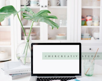 Portrait Styled Stock Photograph | Mock Up | Laptop and Monstera | Digital Image