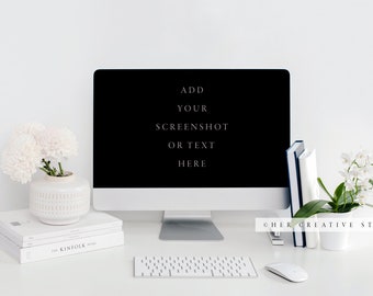 Styled Stock Photography | Flatlay image | Desktop mockup with White Desk Accessories | Styled Photography | Digital Image