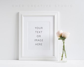 Styled Stock Photography | White Picture Frame with blush roses | Styled Photography | Digital Image