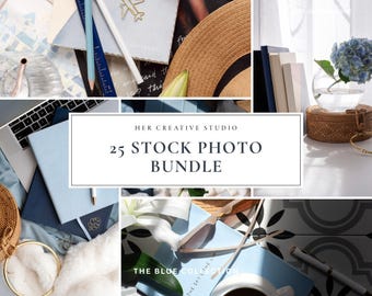 Blått stockfotopaket: Mockups för webbplatsvarumärke (digital nedladdning)
