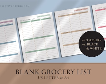 Blank Grocery List Printable | Food Shopping List | DIY Grocery Food list | Grocery Checklist | Instant Download