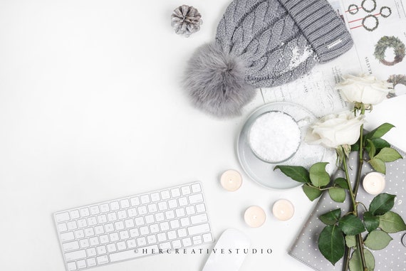 Styled Stock Photography Styled Flatlay Snow And Gift On A Etsy
